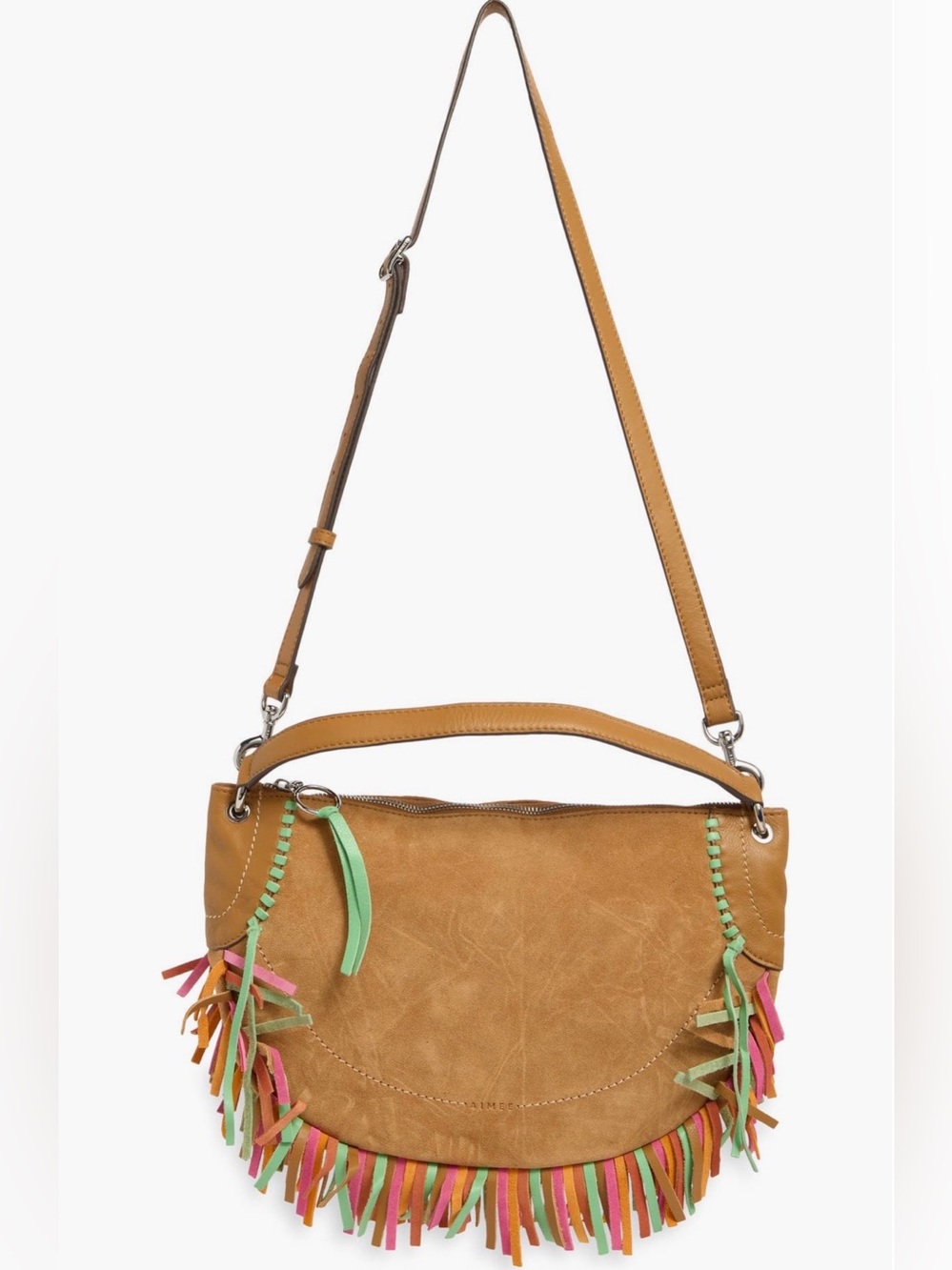 Dante Fringe Leather Crossbody Shoulder Bag in Latte Suede Combo NWT